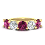 Load image into Gallery viewer, 5-carat-round-5-stone-diamond-and-pink-sapphire-anniversary-wedding-band-in-yellow-gold-FDENS141ROBGSADRPI-5.00CT-NL-YG
