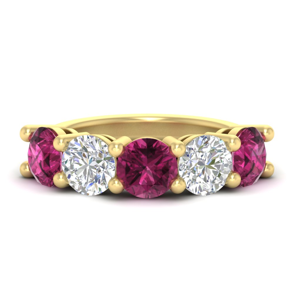 5-carat-round-5-stone-diamond-and-pink-sapphire-anniversary-wedding-band-in-yellow-gold-FDENS141ROBGSADRPI-5.00CT-NL-YG