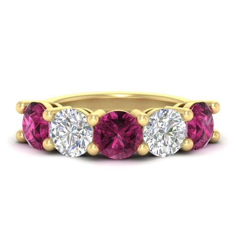 5-carat-round-5-stone-diamond-and-pink-sapphire-anniversary-wedding-band-in-yellow-gold-FDENS141ROBGSADRPI-5.00CT-NL-YG