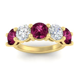Load image into Gallery viewer, 5-carat-round-5-stone-diamond-and-pink-sapphire-anniversary-wedding-band-in-yellow-gold-FDENS141ROBGSADRPIANGLE5-5.00CT-NL-YG
