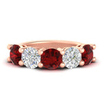 Load image into Gallery viewer, 5-carat-round-5-stone-diamond-and-ruby-anniversary-wedding-band-in-rose-gold-FDENS141ROBGRUDR-5.00CT-NL-RG
