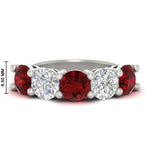 Load image into Gallery viewer, 5-carat-round-5-stone-diamond-and-ruby-anniversary-wedding-band-in-white-gold-FDENS141ROBGRUDR-5.00CT-NL-WG-HW

