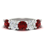 Load image into Gallery viewer, 5-carat-round-5-stone-diamond-and-ruby-anniversary-wedding-band-in-white-gold-FDENS141ROBGRUDR-5.00CT-NL-WG
