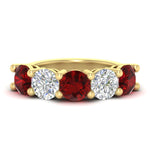 Load image into Gallery viewer, 5-carat-round-5-stone-diamond-and-ruby-anniversary-wedding-band-in-yellow-gold-FDENS141ROBGRUDR-5.00CT-NL-YG
