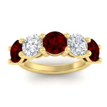 Load image into Gallery viewer, 5-carat-round-5-stone-diamond-and-ruby-anniversary-wedding-band-in-yellow-gold-FDENS141ROBGRUDRANGLE5-5.00CT-NL-YG
