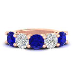 Load image into Gallery viewer, 5-carat-round-5-stone-diamond-and-sapphire-anniversary-wedding-band-in-rose-gold-FDENS141ROBGSABL-5.00CT-NL-RG
