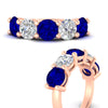 Load image into Gallery viewer, 5-carat-round-5-stone-diamond-and-sapphire-anniversary-wedding-band-in-rose-gold-FDENS141ROBGSABLANGLE3-5.00CT-NL-RG