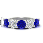 Load image into Gallery viewer, 5-carat-round-5-stone-diamond-and-sapphire-anniversary-wedding-band-in-white-gold-FDENS141ROBGSABL-5.00CT-NL-WG-HW

