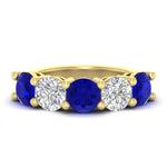 Load image into Gallery viewer, 5-carat-round-5-stone-diamond-and-sapphire-anniversary-wedding-band-in-yellow-gold-FDENS141ROBGSABL-5.00CT-NL-YG
