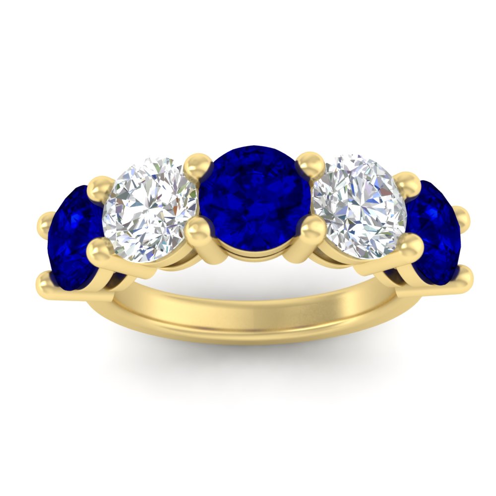 5-carat-round-5-stone-diamond-and-sapphire-anniversary-wedding-band-in-yellow-gold-FDENS141ROBGSABLANGLE5-5.00CT-NL-YG