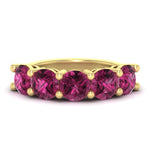 Load image into Gallery viewer, 5-carat-round-5-stone-pink-sapphire-colored-anniversary-wedding-band-in-yellow-gold-FDENS141ROBGSADRPI-5.00CT-NL-YG-GS
