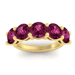 Load image into Gallery viewer, 5-carat-round-5-stone-pink-sapphire-colored-anniversary-wedding-band-in-yellow-gold-FDENS141ROBGSADRPIANGLE5-5.00CT-NL-YG-GS
