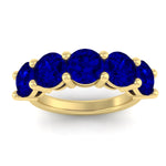 Load image into Gallery viewer, 5-carat-round-5-stone-sapphire-colored-anniversary-wedding-band-in-yellow-gold-FDENS141ROBGSABLANGLE5-5.00CT-NL-YG-GS
