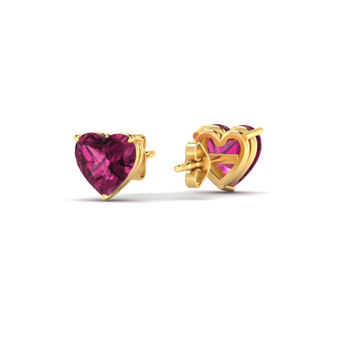 Heart Shaped Cultured Pink Sapphire Stud Solitaire Earrings