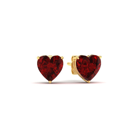 4 Prong Ruby Heart Shaped Lab Creted Stud Earrings