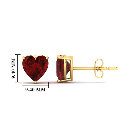 4 Prong Ruby Heart Shaped Lab Creted Stud Earrings