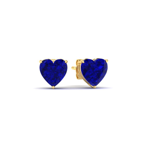 Heart Shaped Lab Grown Blue Sapphire Solitaire Stud Earrings
