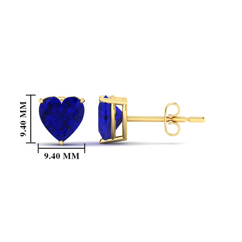 Heart Shaped Lab Grown Blue Sapphire Solitaire Stud Earrings