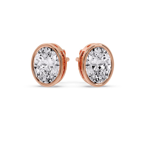 Bezel Stud Earring Oval Diamond