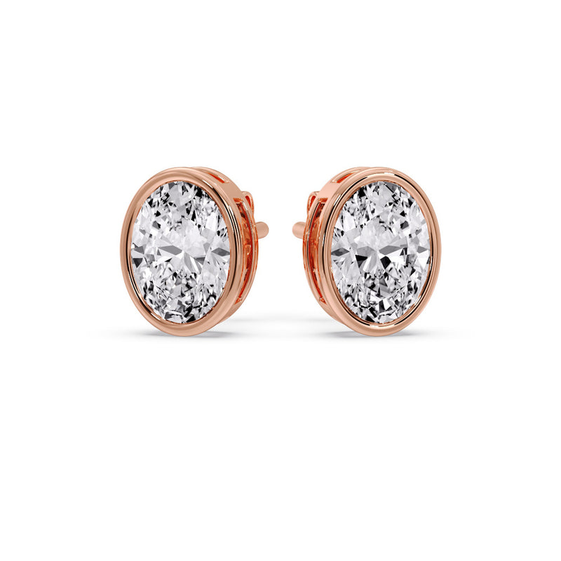 Bezel Stud Earring Oval Diamond