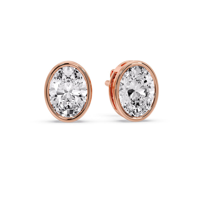 Bezel Stud Earring Oval Diamond