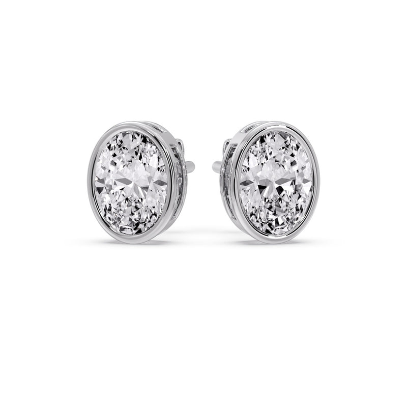 Bezel Stud Earring Oval Diamond