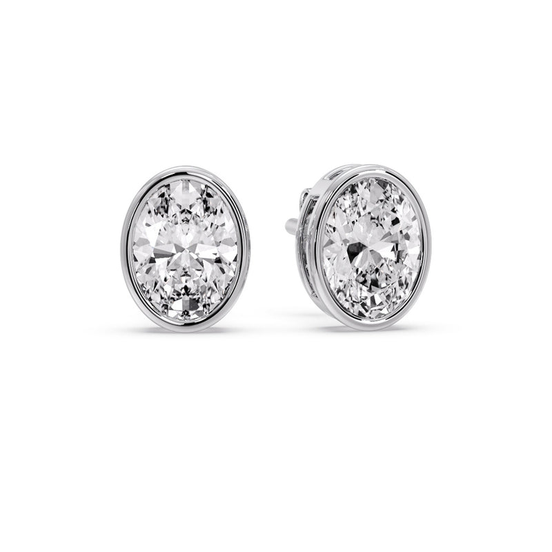 Bezel Stud Earring Oval Diamond