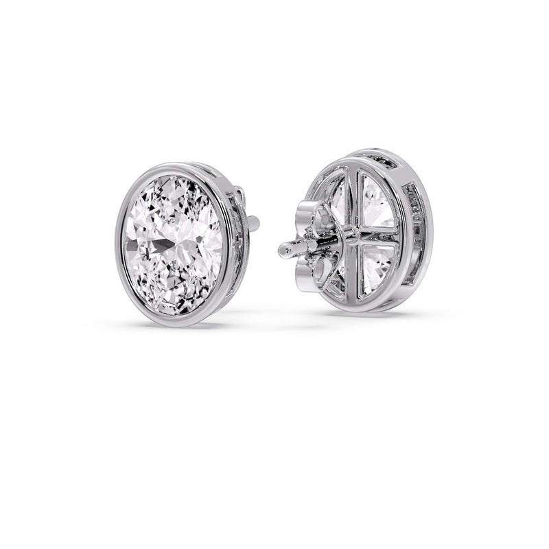 Bezel Stud Earring Oval Diamond