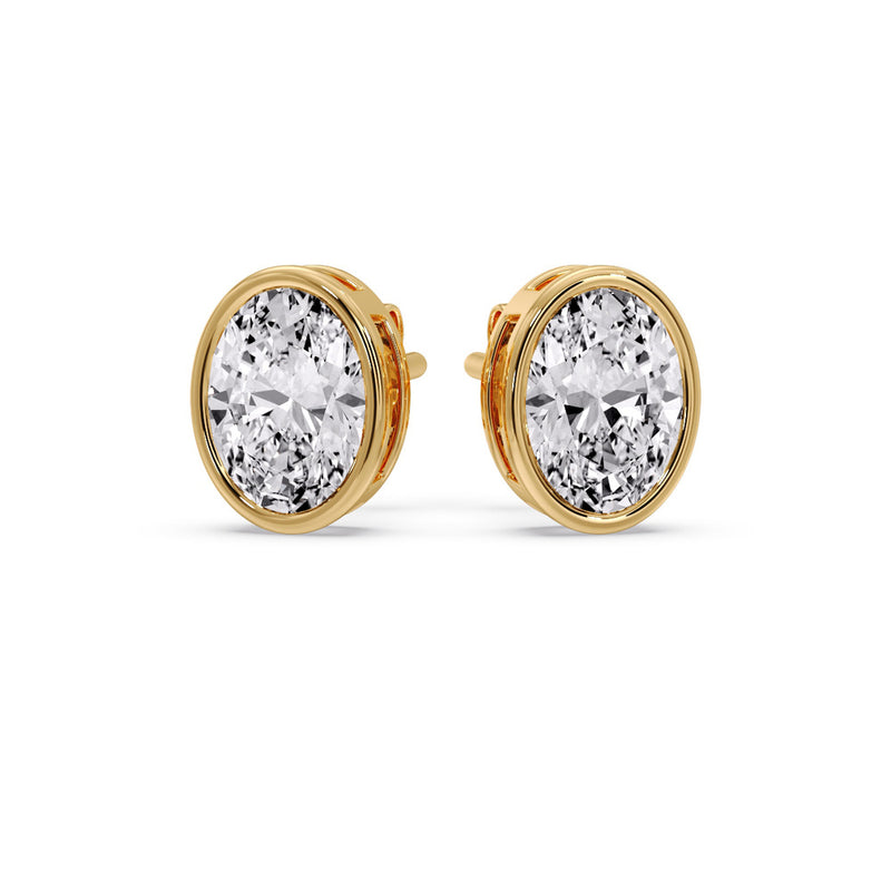 Bezel Stud Earring Oval Diamond