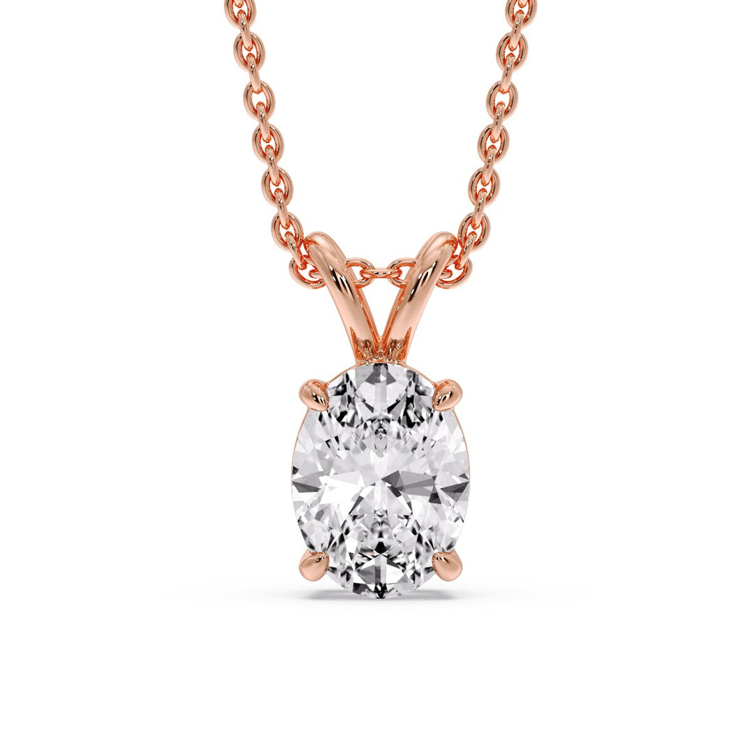 4 Prong Basket Oval Diamond Solitaire Pendant