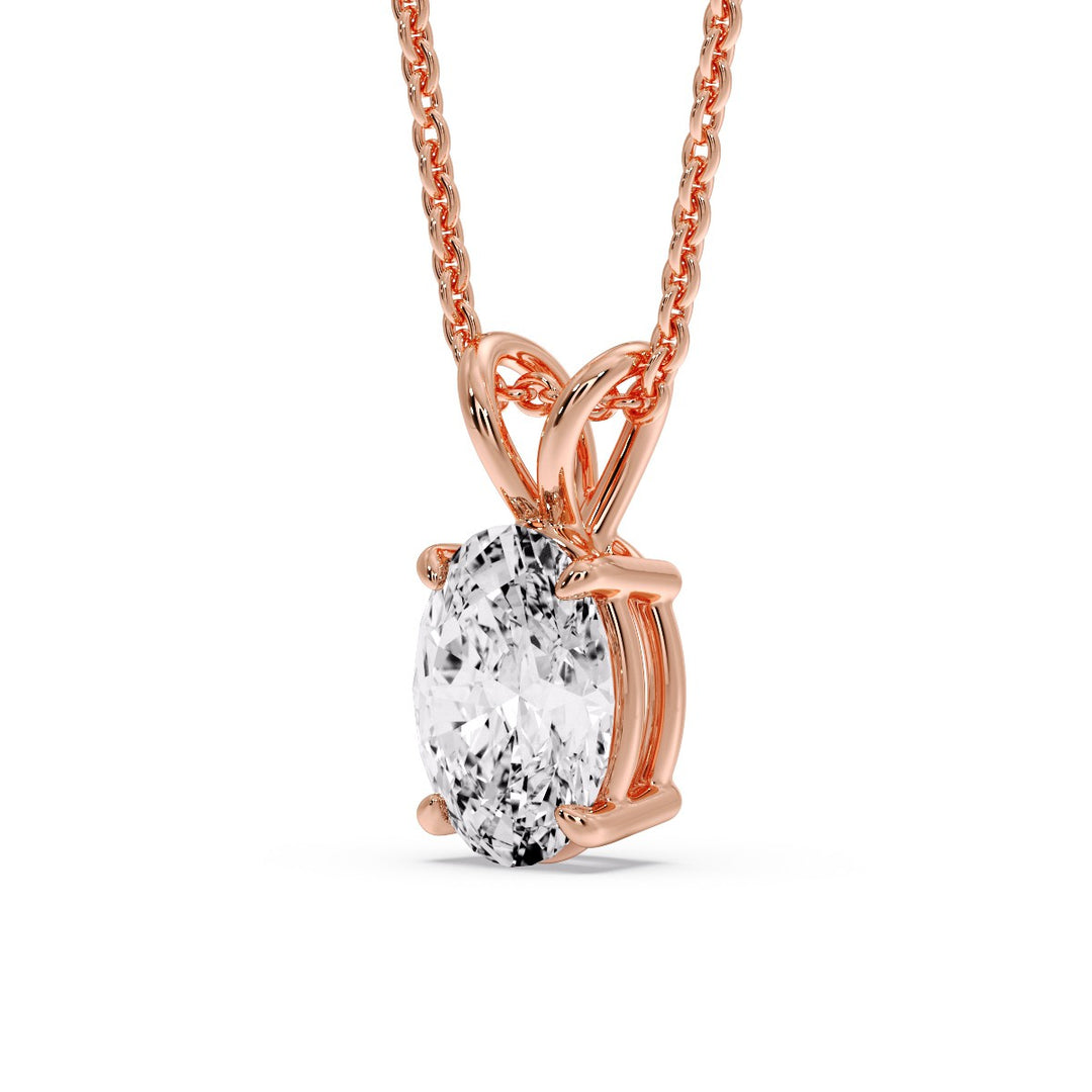 4 Prong Basket Oval Diamond Solitaire Pendant
