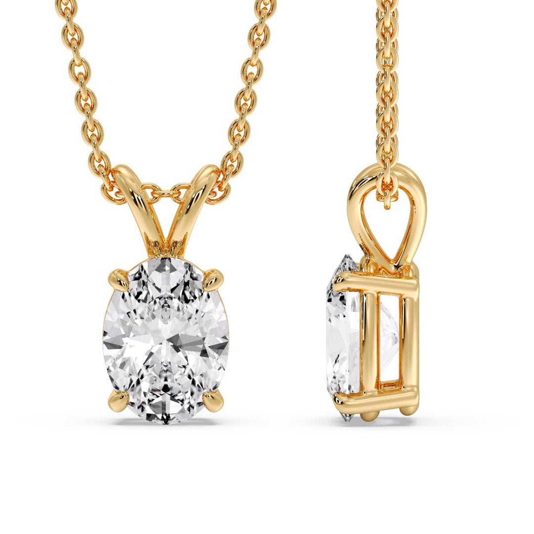 4 Prong Basket Oval Diamond Solitaire Pendant