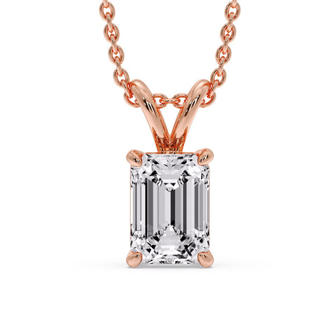 Emerald Cut 4 Prong Solitaire Pendant