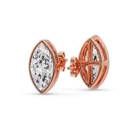Bezel Stud Earring One Carat Marquise Diamond