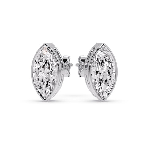 Bezel Stud Earring One Carat Marquise Diamond