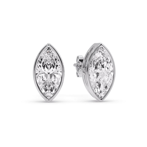 Bezel Stud Earring One Carat Marquise Diamond