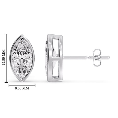 Bezel Stud Earring One Carat Marquise Diamond