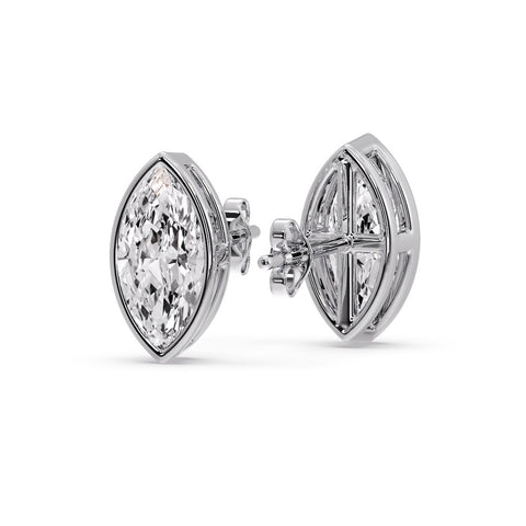 Bezel Stud Earring One Carat Marquise Diamond