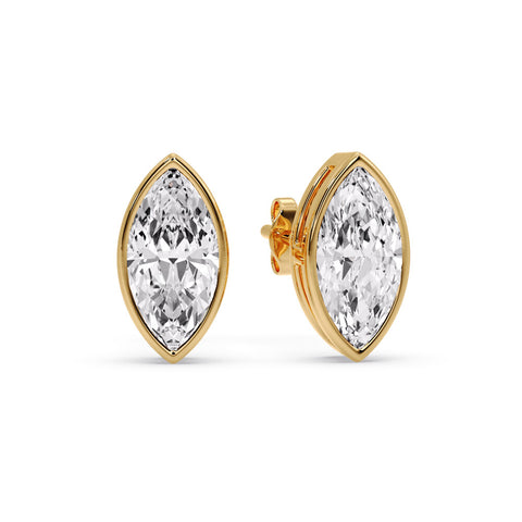 Bezel Stud Earring One Carat Marquise Diamond