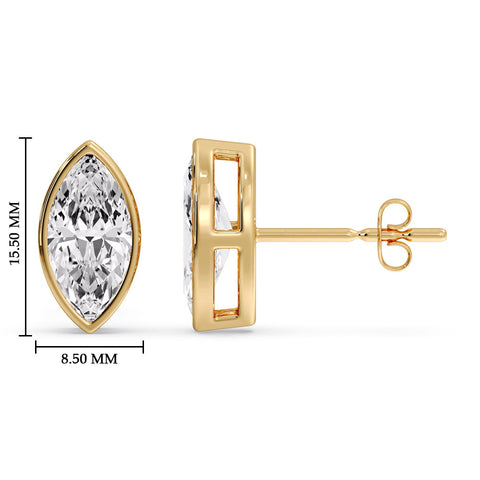 Bezel Stud Earring One Carat Marquise Diamond