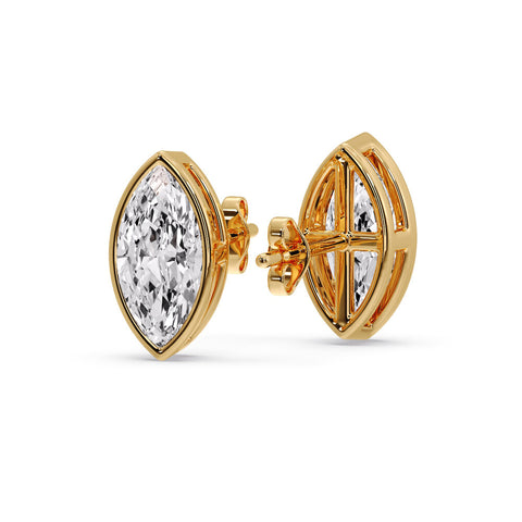 Bezel Stud Earring One Carat Marquise Diamond