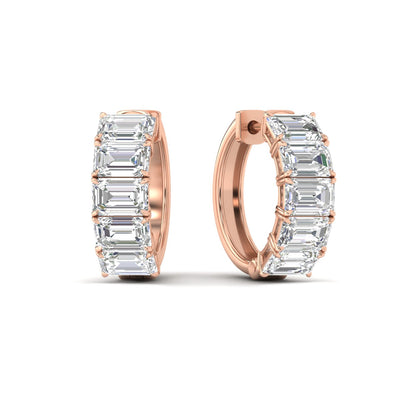 5 Carat Five Stone Emerald Cut Hoop Earrings