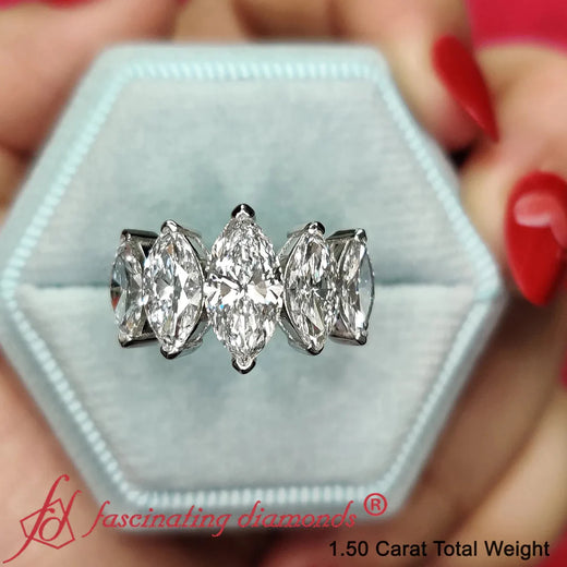 1.50 Carat 5 Stone Marquise Wedding Band