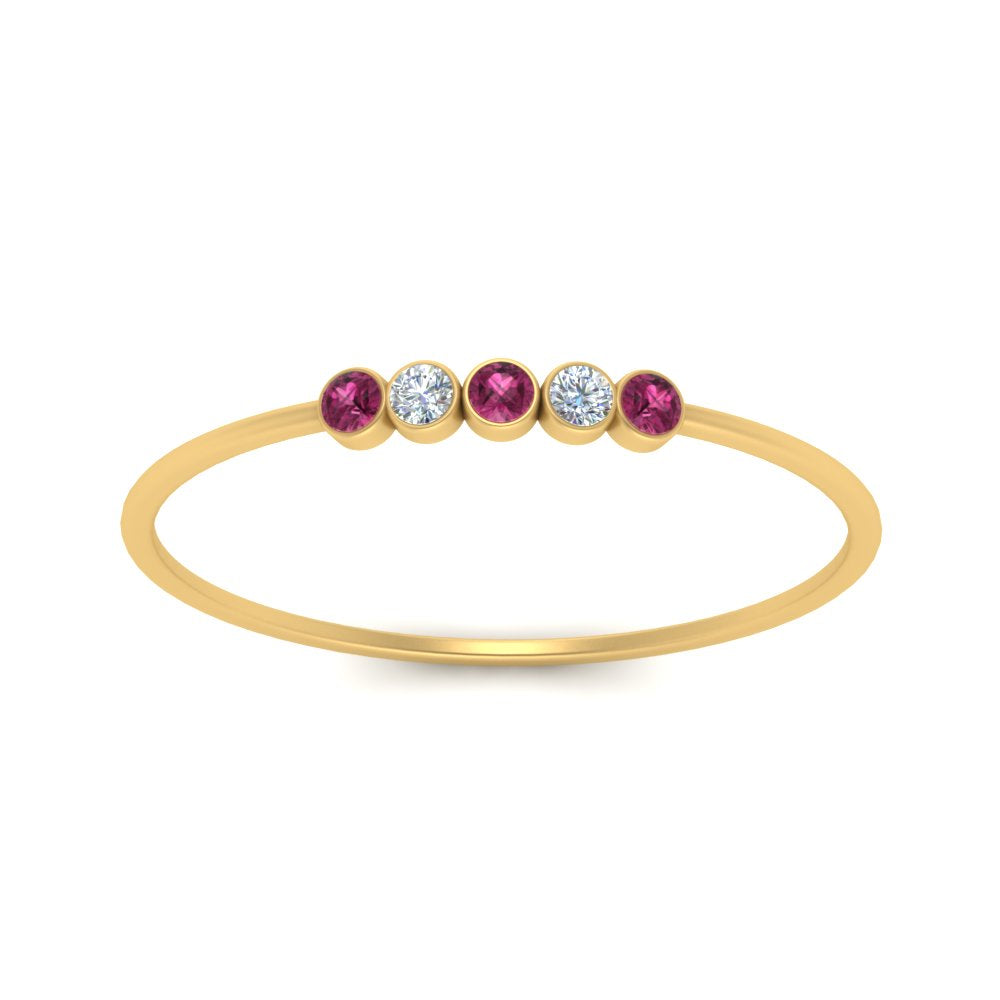 5-stone-minimalist-diamond-stackable-band-with-pink-sapphire-in-FD9425RORGSADRPI-NL-YG