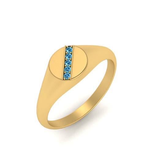 5 Stone Round Diamond Signet Ring