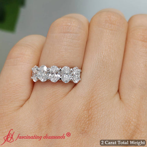 2 Carat Oval Custom 5 Stone Wedding Band Ring