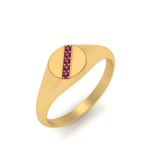5 Stone Round Diamond Signet Ring