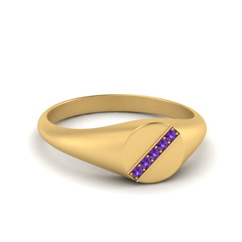 5 Stone Round Diamond Signet Ring