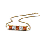 Load image into Gallery viewer, 5-stone-princess-cut-diamond-bar-pendant-with-orange-sapphire-in--FDPD8413GSAOR-NL-YG
