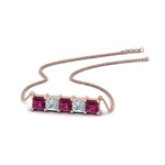 Load image into Gallery viewer, 5-stone-princess-cut-diamond-bar-pendant-with-pink-sapphire-in-FDPD8413GSADRPI-NL-RG
